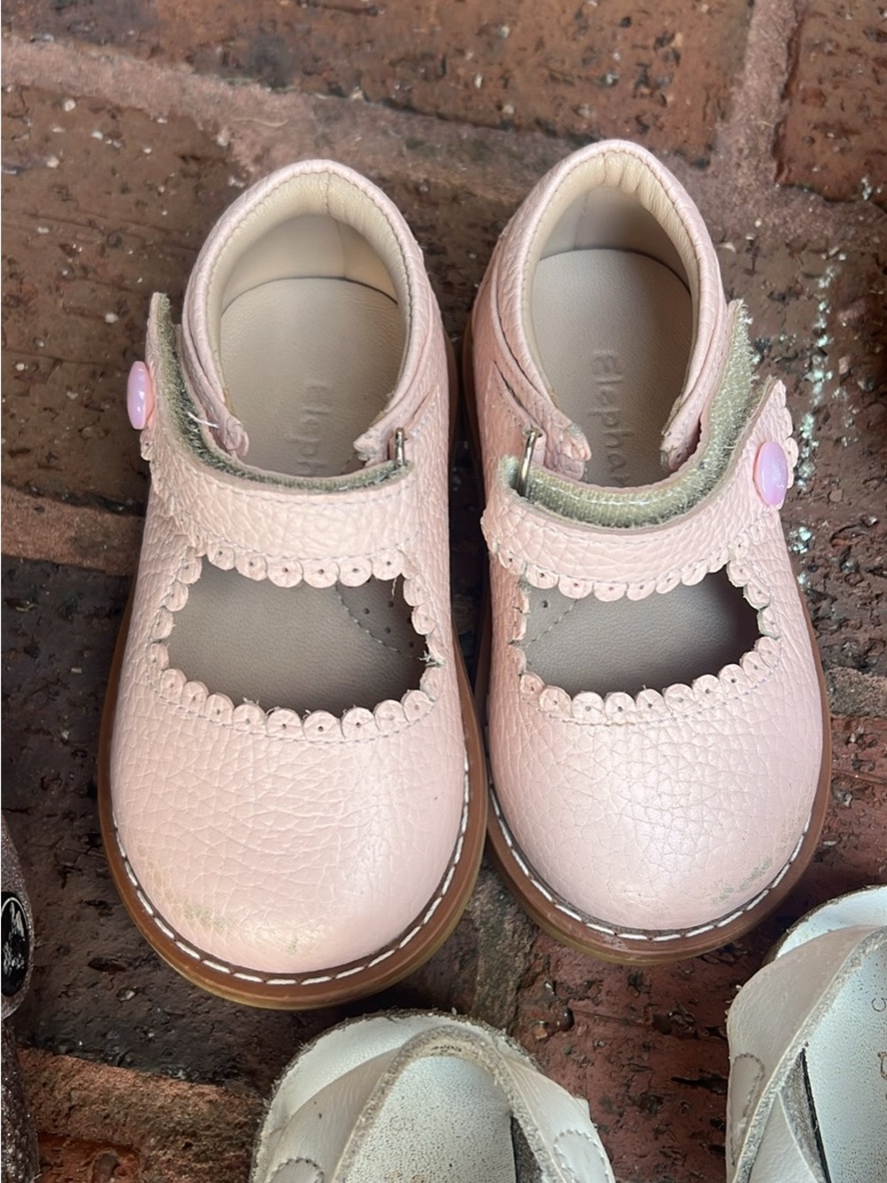 Elephantito Pink Leather Mary Janes with Scalloped Edge